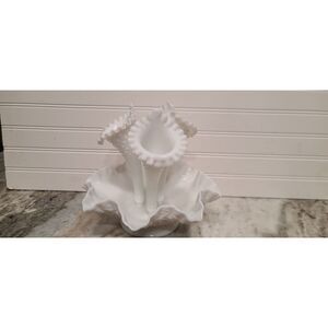 Vintage Fenton White Milk Glass Hobnail Epergne